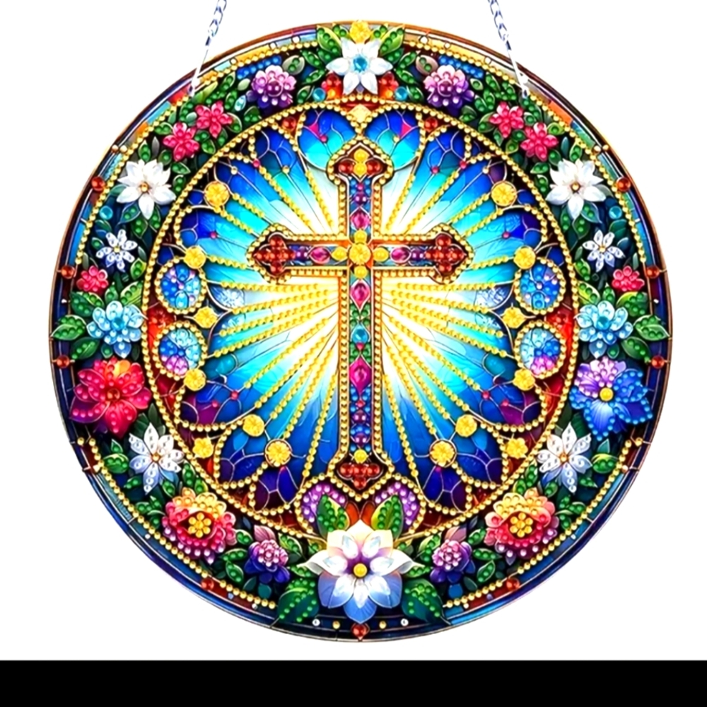 Suncatcher Christian Flower Theme Diamond Painting NWT Acrylic